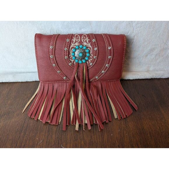 Leather and turquoise western fringe wallet - Picture 1 of 6